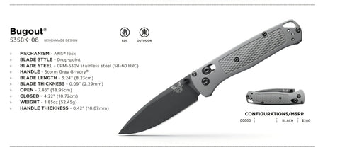 Benchmade 535BK-08 Bugout – Storm Gray Grivory, CPM-S30V, AXIS Lock Benchmade