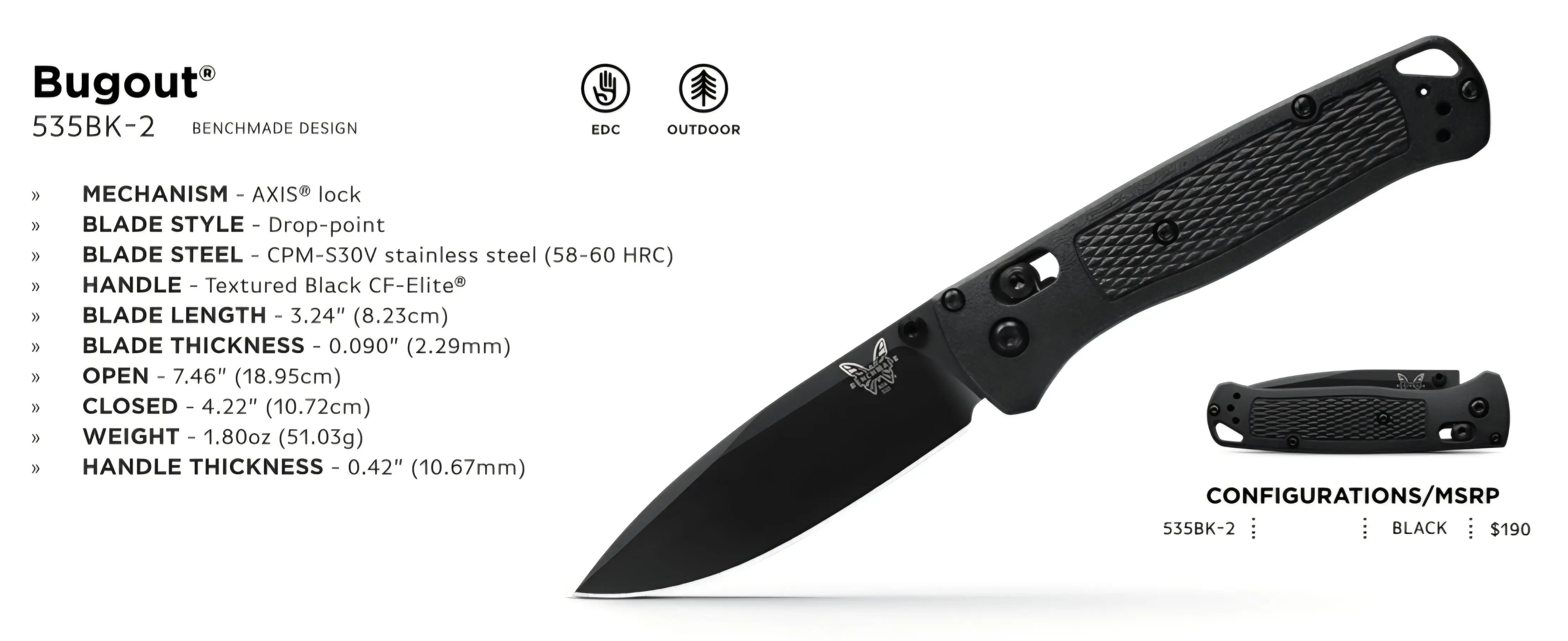 Benchmade 535BK-2 Bugout – All Black Edition mit CPM-S30V Stahl Benchmade