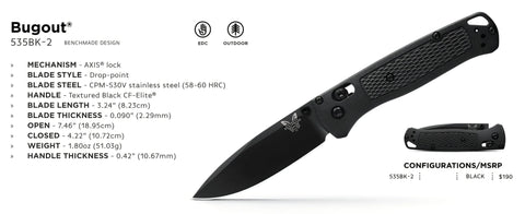 Benchmade 535BK-2 Bugout – All Black Edition mit CPM-S30V Stahl Benchmade