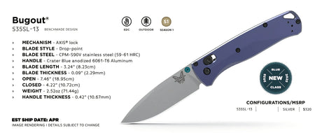 Benchmade 535SL-13 Bugout – Crater Blue Aluminium, S90V, AXIS Lock Benchmade