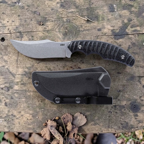 CRKT Burrower Black Micarta feststehendes Messer – D2 Clippoint Outdoor- & EDC Messer mit Kydexscheide CRKT