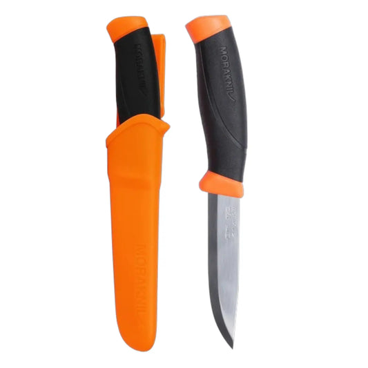 Morakniv Companion (S) Outdoor Messer Hi-Vis Orange – 12C27 Edelstahl, Scandi Schliff & rutschfester Griff Morakniv