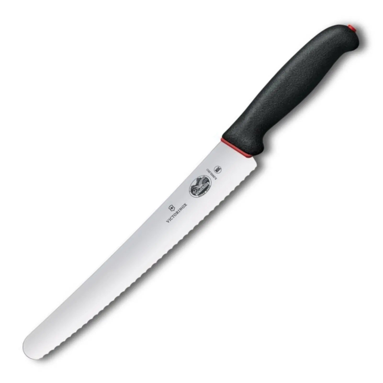 Victorinox Dual Grip Brot- & Konditormesser 26 cm – Wellenschliff mit rutschfestem Griff schwarz/rot Victorinox