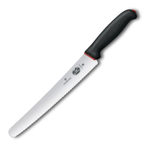 Victorinox Dual Grip Brot- & Konditormesser 26 cm – Wellenschliff mit rutschfestem Griff schwarz/rot Victorinox