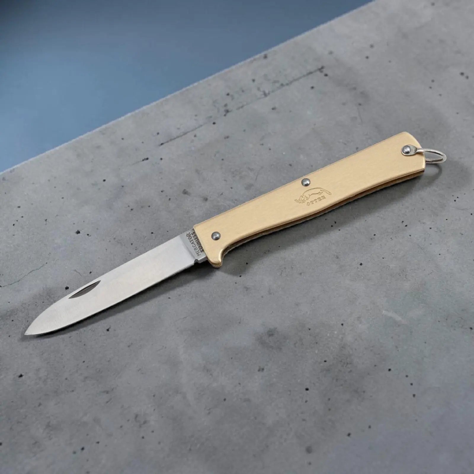 OTTER Mercator Messing klein – Kompaktes Klappmesser mit Messinggriff, §42a konform, Solingen Otter