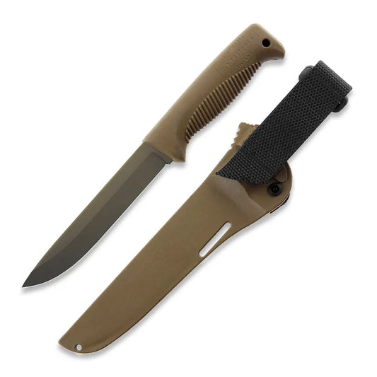 Peltonen M95 Ranger Sissipuukko FDE Cerakote Coyote – Survivalmesser mit Kunststoffscheide