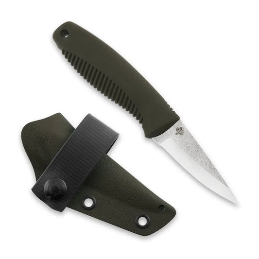 Peltonen M23 Ranger Cub N690 Grün – Gesamtansicht des Neck Knife mit Kydexscheide