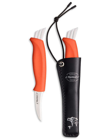 Marttiini Pilzmesser Ruska – Edelstahlklinge, roter Griff, Nylonbürste & Lederscheide