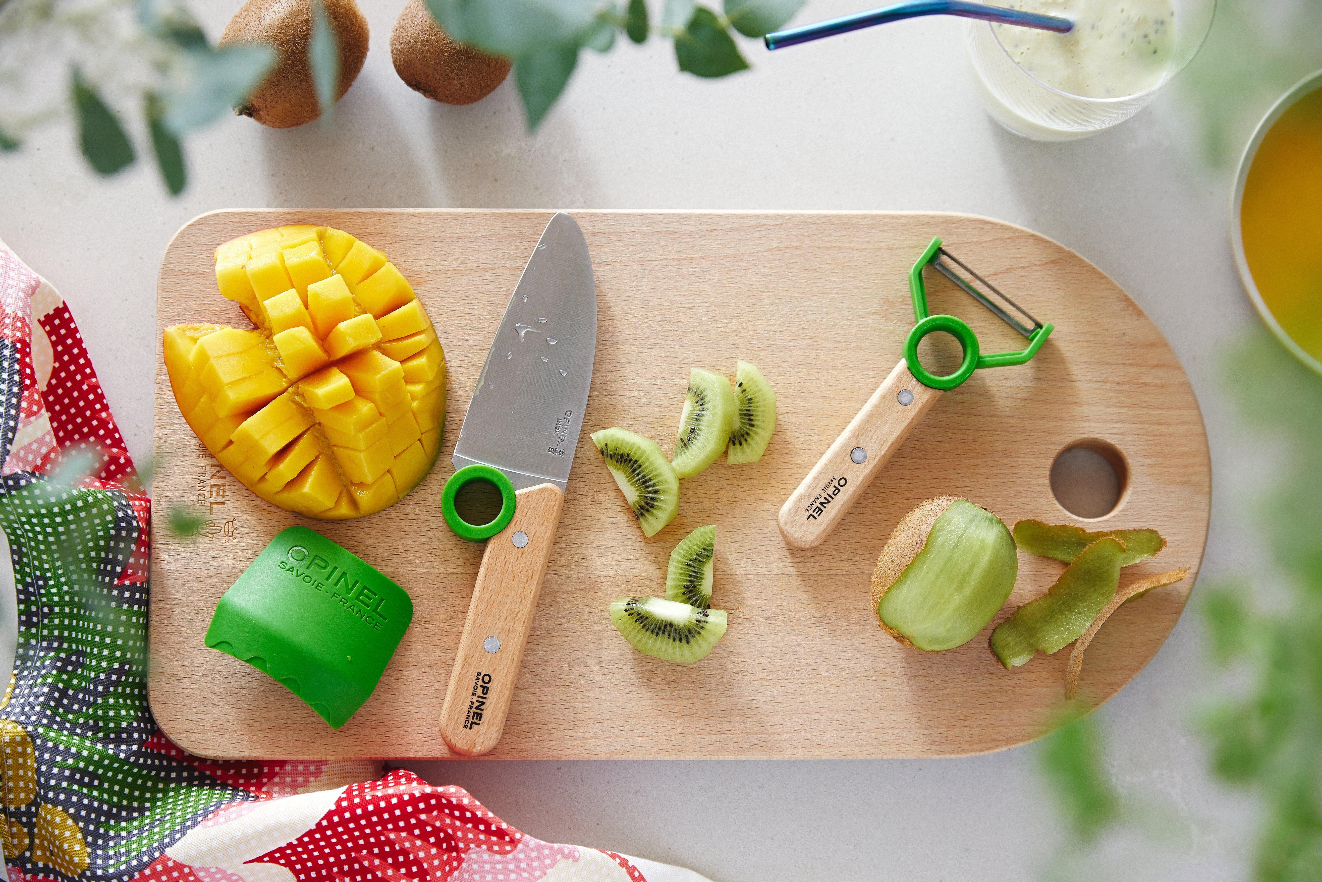 Opinel Le Petit Chef Kinder Küchenmesser-Set mit Fingerschutz und Sparschäler, 3-teilig