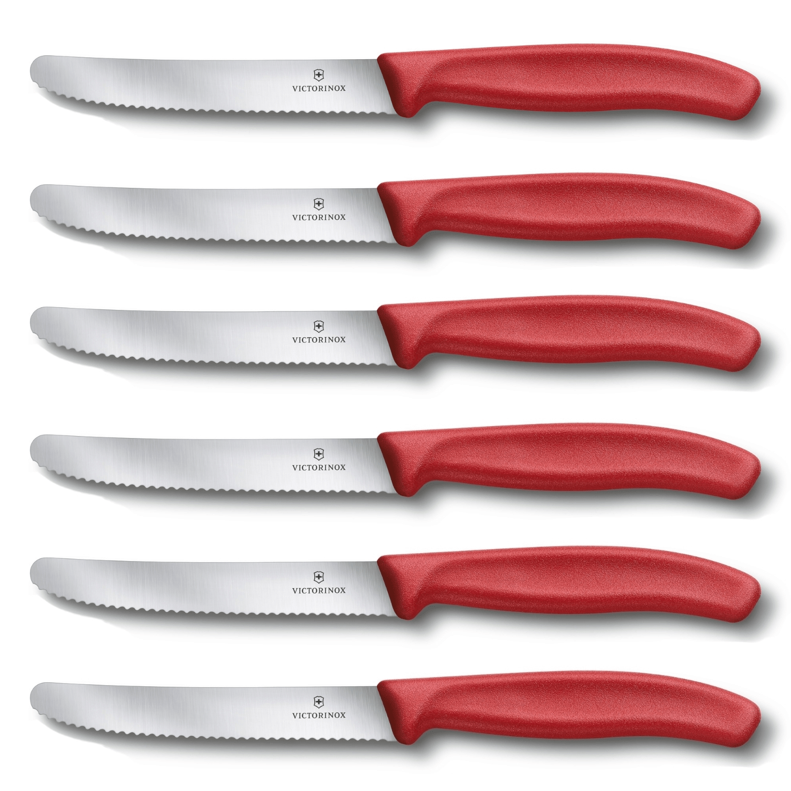 6x Rot Victorinox Gemüsemesser Wellenschliff Tafelmesser Küchenmesser Brotzeitmesser