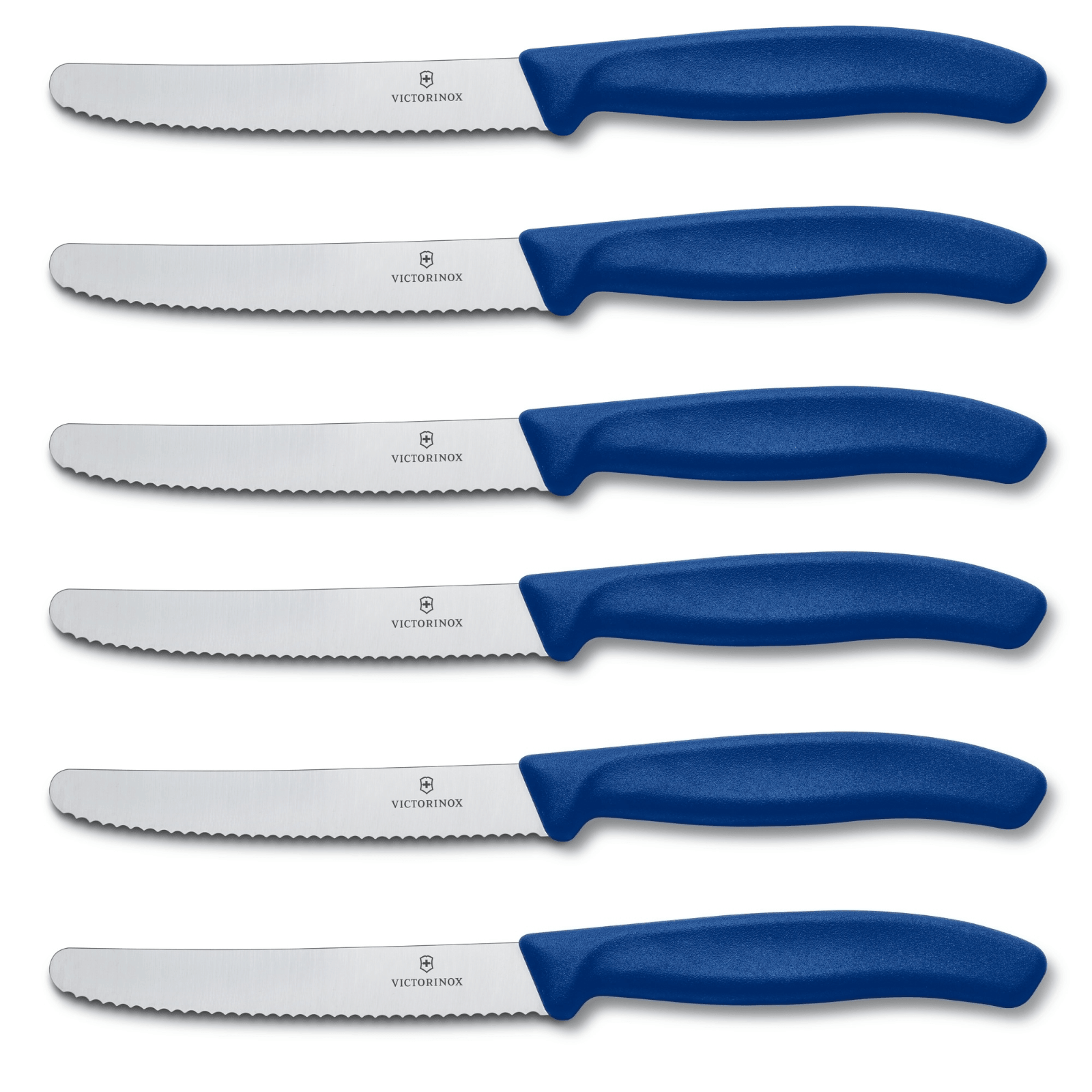 6x Blau Victorinox Gemüsemesser Wellenschliff Tafelmesser Küchenmesser Brotzeitmesser