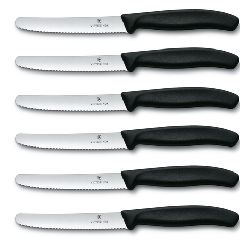 6x Schwarz Victorinox Gemüsemesser Wellenschliff Tafelmesser Küchenmesser Brotzeitmesser