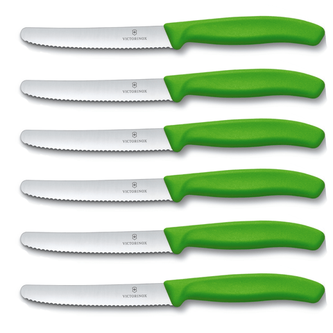 6x Grün Victorinox Gemüsemesser Wellenschliff Tafelmesser Küchenmesser Brotzeitmesser