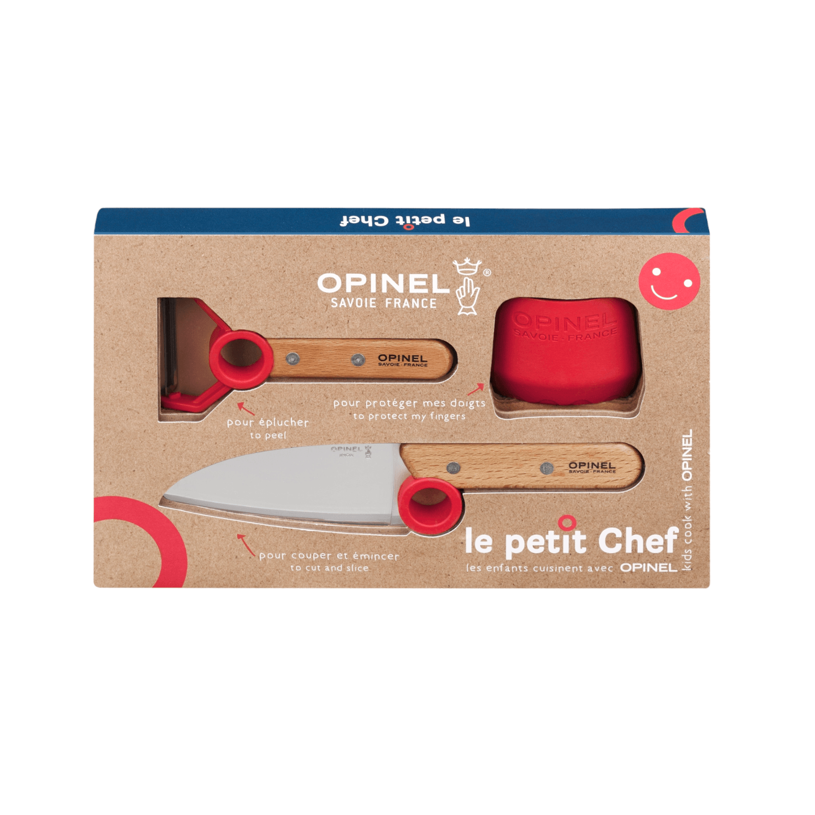 Opinel Le Petit Chef Kinder Küchenmesser-Set mit Fingerschutz und Sparschäler, 3-teilig