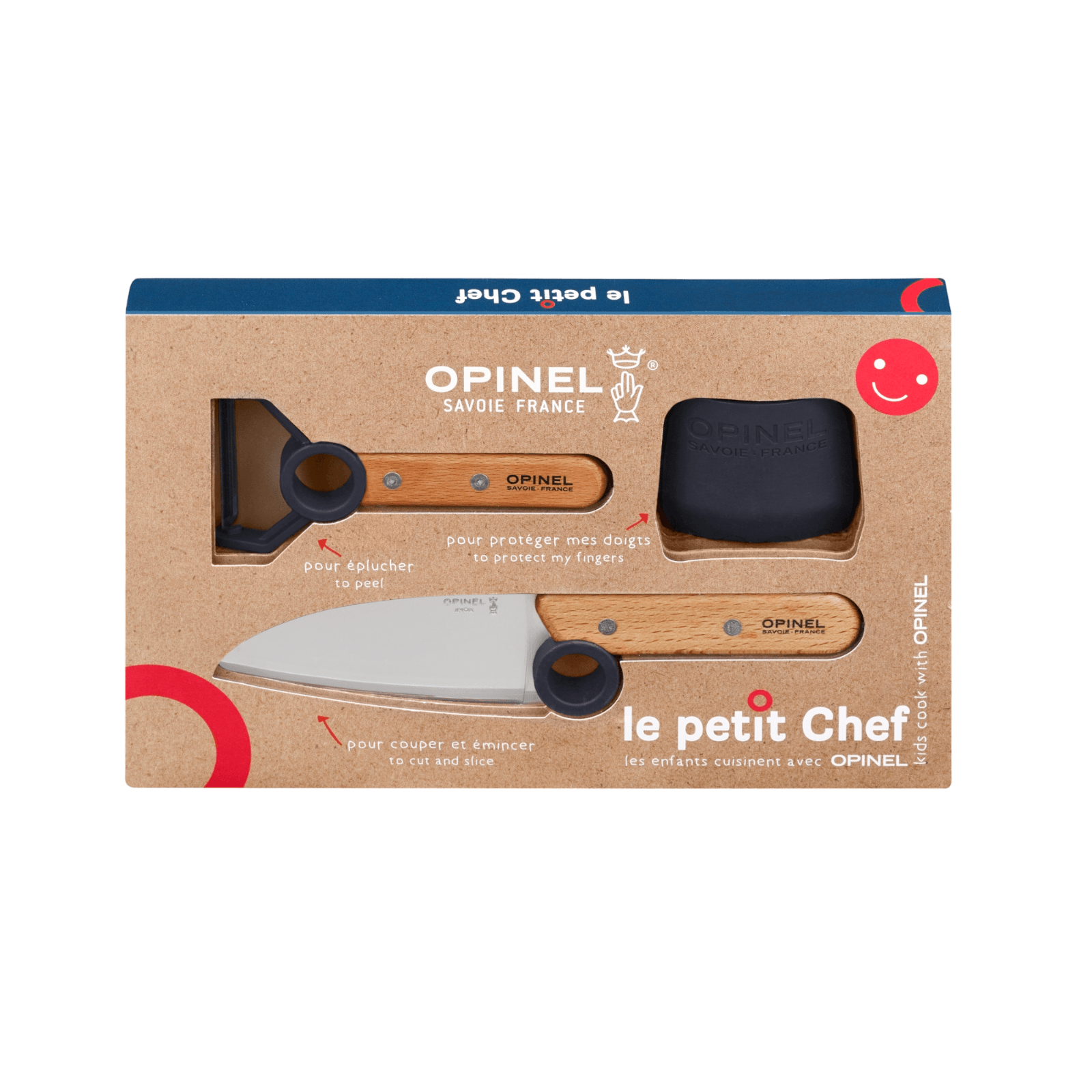 Opinel Le Petit Chef Kinder Küchenmesser-Set mit Fingerschutz und Sparschäler, 3-teilig