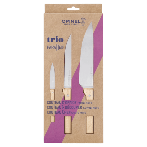 Opinel Parallele Set, 3 Messer Chefmesser Tranchiermesser und Allzweckmesser