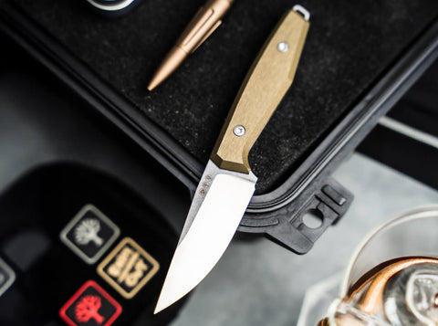 Böker Daily Knives AK1 Droppoint MagnaCut Gold – EDC Fixed Blade, Aluminium Griff, Made in Solingen