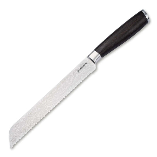 Böker Meisterklinge Damast Brotmesser – VG-10 Kern, Räuchereiche, lebenslange Garantie Böker Manufaktur Solingen