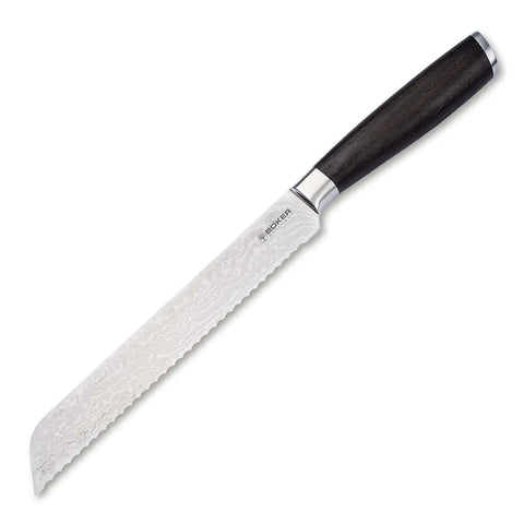Böker Meisterklinge Damast Brotmesser – VG-10 Kern, Räuchereiche, lebenslange Garantie Böker Manufaktur Solingen
