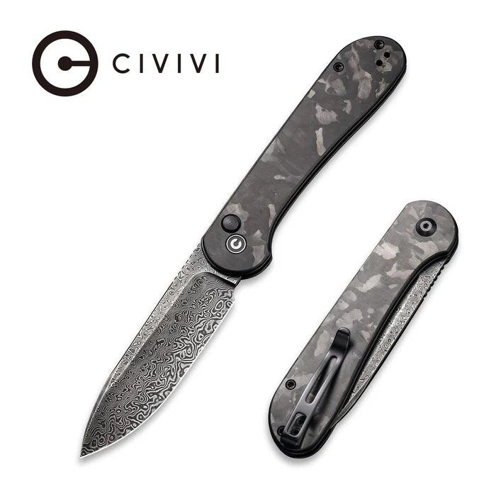 CIVIVI Button Lock Elementum Damascus CF C2103DS-3