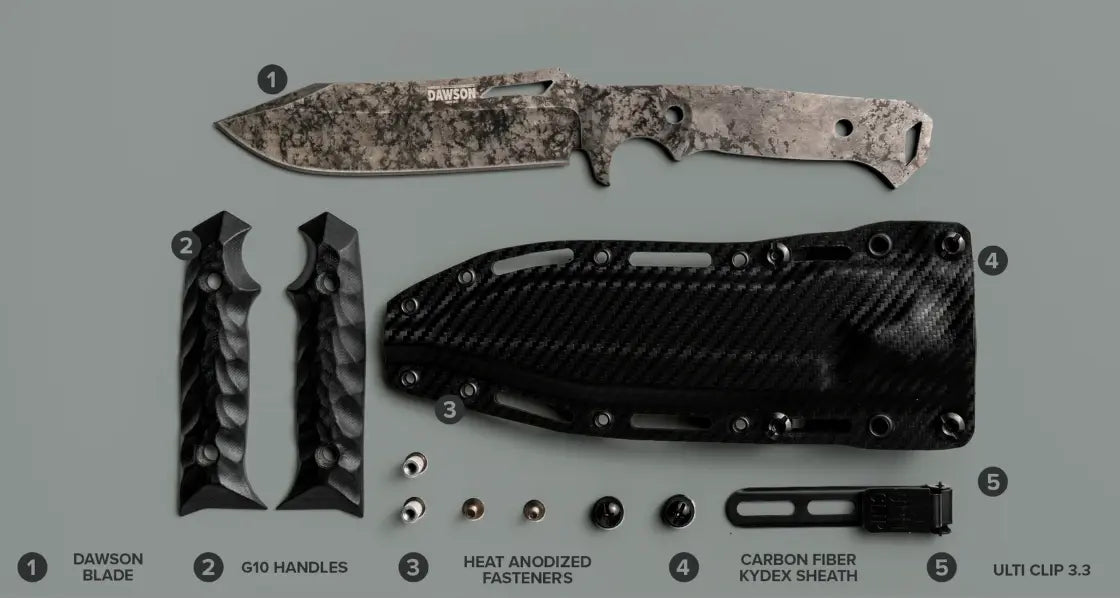 Dawson Knives Shepherd XL 80CrV2 Outdoormesser – Wildfire und Rainstorm