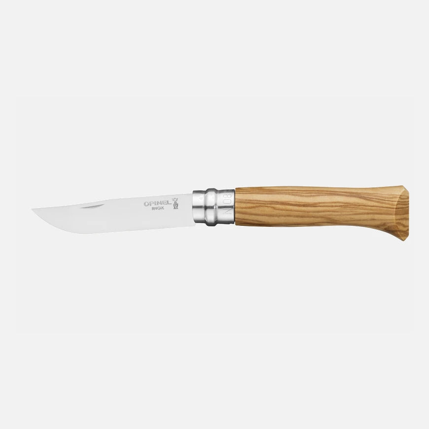 Opinel N°08 Olivenbaum + Etui – Edles Taschenmesser mit Olivenholzgriff & Schutztasche im Geschenkset Opinel