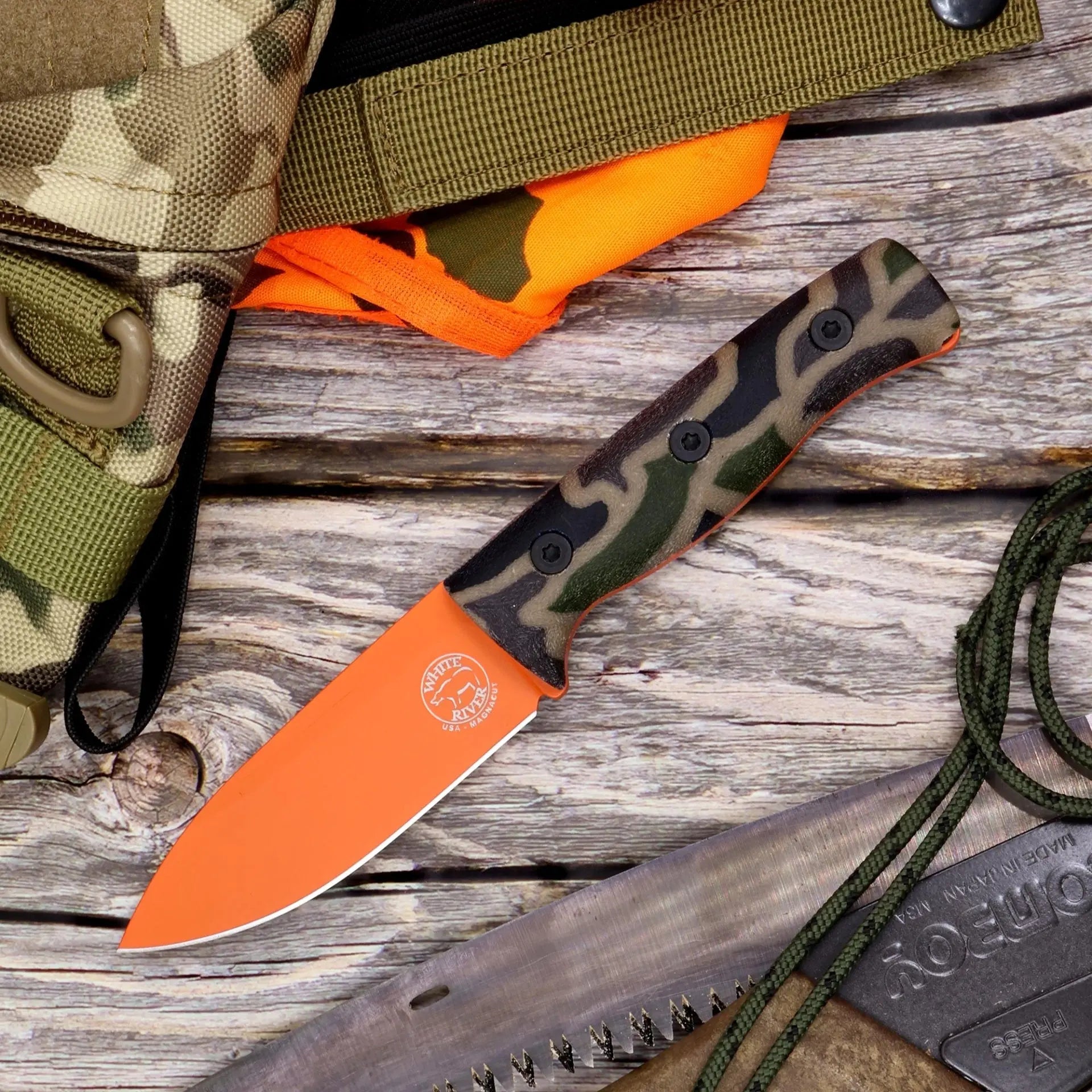 White River Ursus Cub MagnaCut Orange Duck Camo G-Carta Limited USA Messer White River Knife & Tool