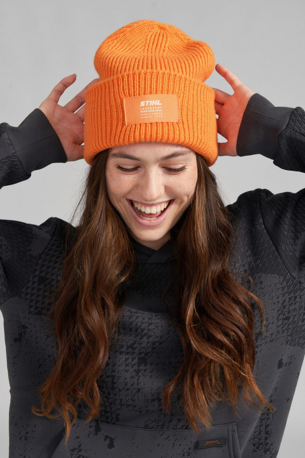 STIHL Beanie Orange Oversized Mütze Strick Outdoor Style Unisex Wintermütze