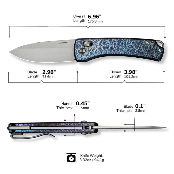 WE Knife Nightblade Flamed Titanium Blue – CPM-20CV Taschenmesser mit Crossbar Lock, Design DBK
