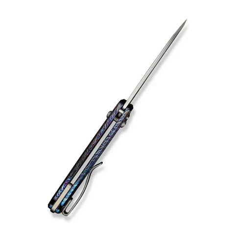 WE Knife Nightblade Flamed Titanium Blue – CPM-20CV Taschenmesser mit Crossbar Lock, Design DBK